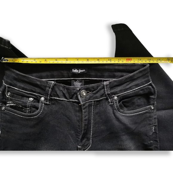 Suko Women Stretchy Studs Rhinestone Jeans black 8 - Picture 4 of 7